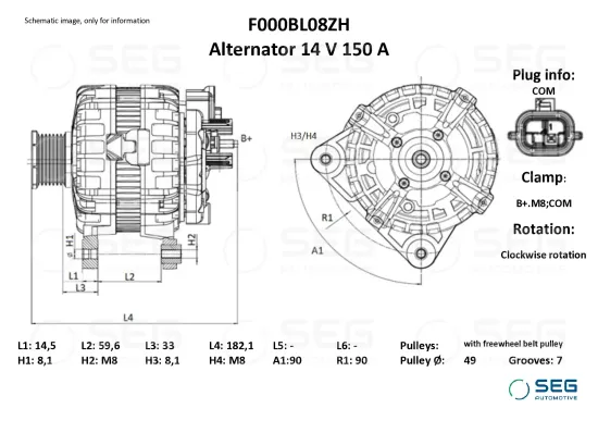 Generator 14 V SEG Automotive F000BL08ZH Bild Generator 14 V SEG Automotive F000BL08ZH