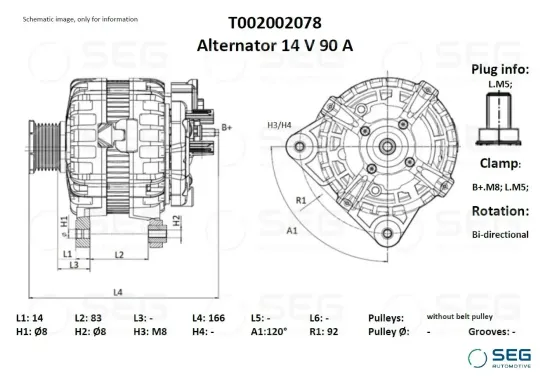 Generator 14 V SEG Automotive T002002078 Bild Generator 14 V SEG Automotive T002002078