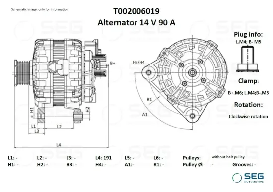 Generator 14 V SEG Automotive T002006019 Bild Generator 14 V SEG Automotive T002006019