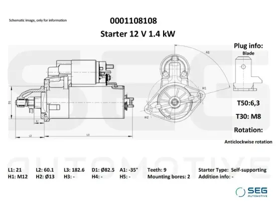 Starter 12 V 1,4 kW SEG Automotive 0001108108 Bild Starter 12 V 1,4 kW SEG Automotive 0001108108
