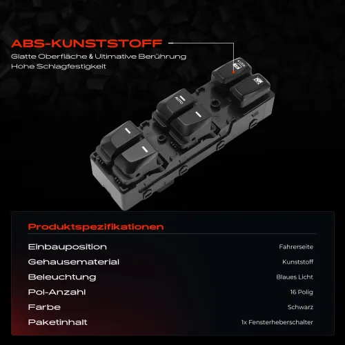 Schalter, Fensterheber fahrerseitig Frankberg 5481FB0031114 Bild Schalter, Fensterheber fahrerseitig Frankberg 5481FB0031114