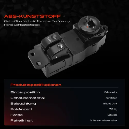 Schalter, Fensterheber fahrerseitig Frankberg 5481FB0053655 Bild Schalter, Fensterheber fahrerseitig Frankberg 5481FB0053655