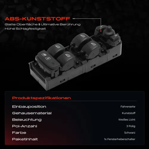 Schalter, Fensterheber fahrerseitig Frankberg 5481FB0053693 Bild Schalter, Fensterheber fahrerseitig Frankberg 5481FB0053693