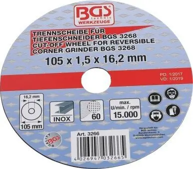 Trennscheibe, Winkelschleifer BGS 3266 Bild Trennscheibe, Winkelschleifer BGS 3266