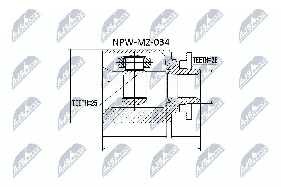Gelenksatz, Antriebswelle Vorderachse links getriebeseitig NTY NPW-MZ-034
