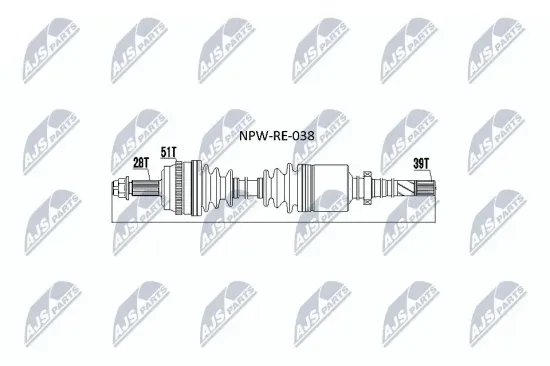 Antriebswelle Vorderachse rechts Vorderachse NTY NPW-RE-038 Bild Antriebswelle Vorderachse rechts Vorderachse NTY NPW-RE-038