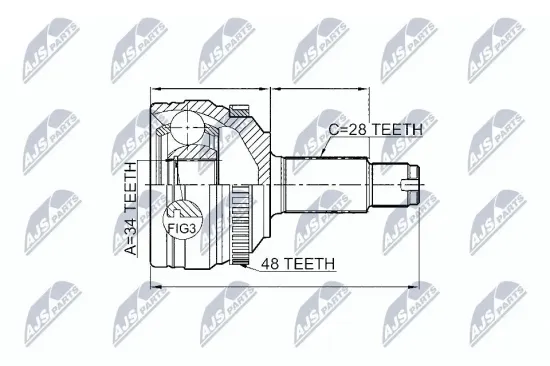 Gelenksatz, Antriebswelle Vorderachse radseitig NTY NPZ-DW-028 Bild Gelenksatz, Antriebswelle Vorderachse radseitig NTY NPZ-DW-028