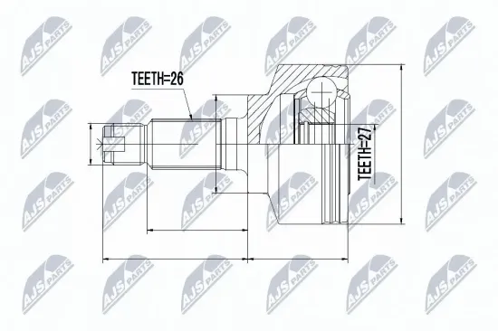 Gelenksatz, Antriebswelle radseitig Vorderachse links Vorderachse rechts getriebeseitig NTY NPZ-HD-063 Bild Gelenksatz, Antriebswelle radseitig Vorderachse links Vorderachse rechts getriebeseitig NTY NPZ-HD-063