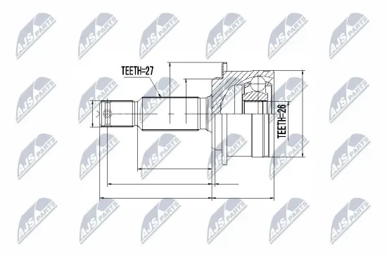 Gelenksatz, Antriebswelle radseitig Hinterachse links Hinterachse rechts getriebeseitig Hinterachse NTY NPZ-MS-060 Bild Gelenksatz, Antriebswelle radseitig Hinterachse links Hinterachse rechts getriebeseitig Hinterachse NTY NPZ-MS-060