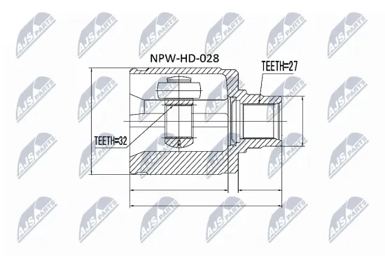 Gelenksatz, Antriebswelle getriebeseitig Vorderachse rechts radseitig NTY NPW-HD-028 Bild Gelenksatz, Antriebswelle getriebeseitig Vorderachse rechts radseitig NTY NPW-HD-028