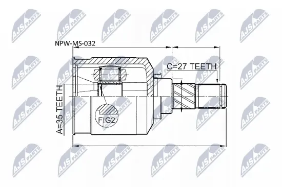 Gelenksatz, Antriebswelle Vorderachse rechts getriebeseitig NTY NPW-MS-032 Bild Gelenksatz, Antriebswelle Vorderachse rechts getriebeseitig NTY NPW-MS-032