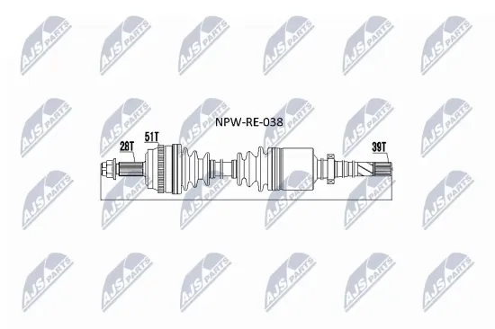 Antriebswelle Vorderachse rechts Vorderachse NTY NPW-RE-038 Bild Antriebswelle Vorderachse rechts Vorderachse NTY NPW-RE-038
