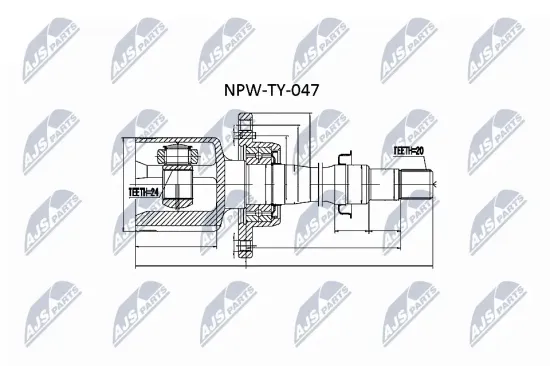 Gelenksatz, Antriebswelle Vorderachse rechts getriebeseitig NTY NPW-TY-047 Bild Gelenksatz, Antriebswelle Vorderachse rechts getriebeseitig NTY NPW-TY-047
