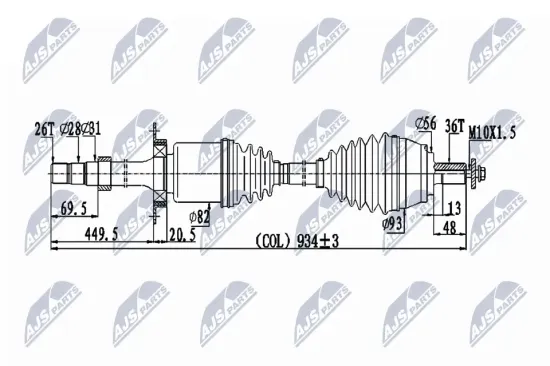 Antriebswelle Vorderachse rechts NTY NPW-VV-133 Bild Antriebswelle Vorderachse rechts NTY NPW-VV-133