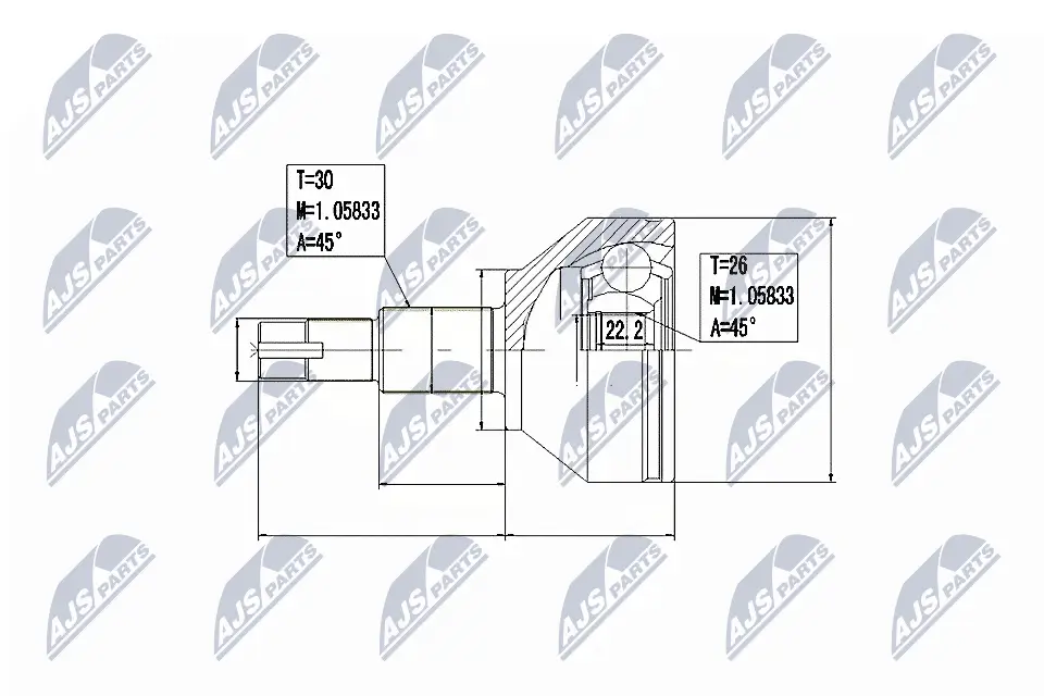Gelenksatz, Antriebswelle Vorderachse rechts Vorderachse links NTY NPZ-AR-014