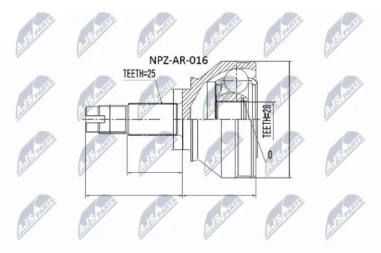 Gelenksatz, Antriebswelle Vorderachse links Vorderachse rechts NTY NPZ-AR-016 Bild Gelenksatz, Antriebswelle Vorderachse links Vorderachse rechts NTY NPZ-AR-016
