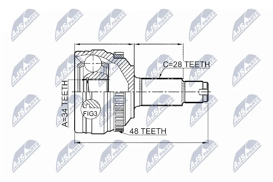 Gelenksatz, Antriebswelle Vorderachse radseitig NTY NPZ-DW-028