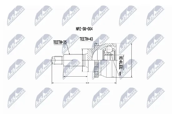 Gelenksatz, Antriebswelle Vorderachse rechts getriebeseitig NTY NPZ-SU-004 Bild Gelenksatz, Antriebswelle Vorderachse rechts getriebeseitig NTY NPZ-SU-004
