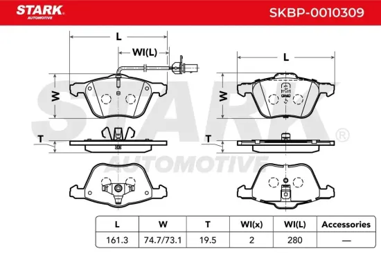 Bremsbelagsatz, Scheibenbremse Vorderachse Stark SKBP-0010309 Bild Bremsbelagsatz, Scheibenbremse Vorderachse Stark SKBP-0010309