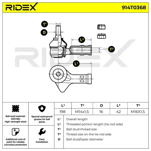 Spurstangenkopf Vorderachse links außen RIDEX 914T0368 Bild Spurstangenkopf Vorderachse links außen RIDEX 914T0368