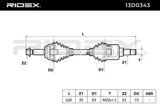 Antriebswelle Vorderachse links RIDEX 13D0343 Bild Antriebswelle Vorderachse links RIDEX 13D0343