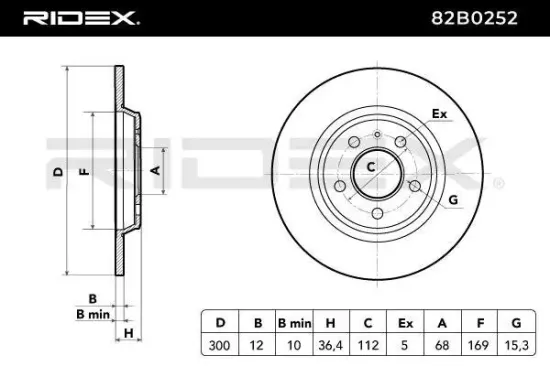 Bremsscheibe Hinterachse RIDEX 82B0252 Bild Bremsscheibe Hinterachse RIDEX 82B0252