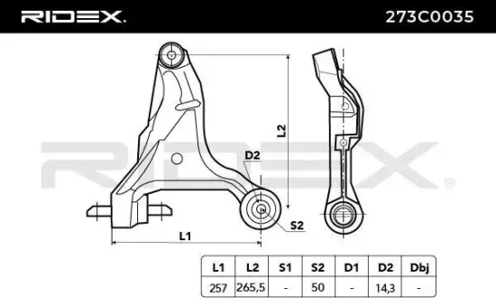 Lenker, Radaufhängung vorne RIDEX 273C0035 Bild Lenker, Radaufhängung vorne RIDEX 273C0035