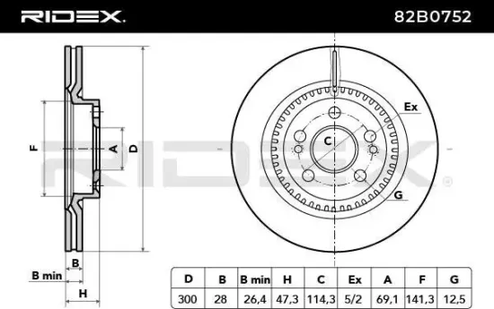 Bremsscheibe Vorderachse RIDEX 82B0752 Bild Bremsscheibe Vorderachse RIDEX 82B0752