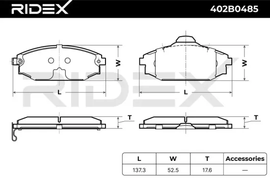 Bremsbelagsatz, Scheibenbremse Vorderachse RIDEX 402B0485 Bild Bremsbelagsatz, Scheibenbremse Vorderachse RIDEX 402B0485