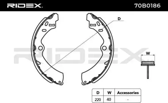 Bremsbackensatz Hinterachse RIDEX 70B0186 Bild Bremsbackensatz Hinterachse RIDEX 70B0186