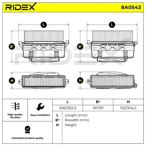 Luftfilter RIDEX 8A0543 Bild Luftfilter RIDEX 8A0543