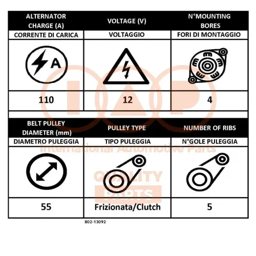 Generator 12 V IAP QUALITY PARTS 802-13092 Bild Generator 12 V IAP QUALITY PARTS 802-13092