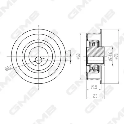 Spannrolle, Zahnriemen GMB GT80480 Bild Spannrolle, Zahnriemen GMB GT80480