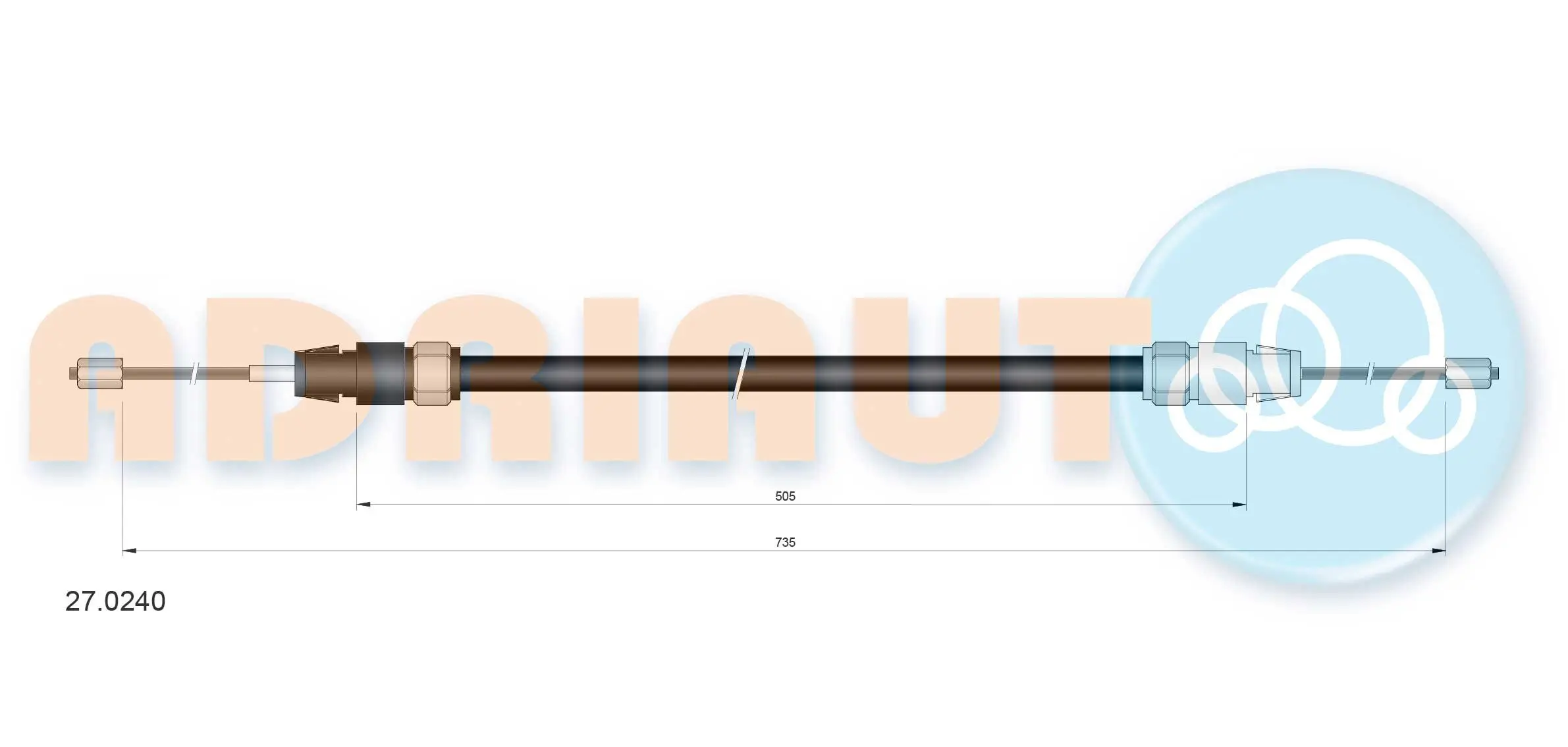 Seilzug, Feststellbremse hinten rechts ADRIAUTO 27.0240