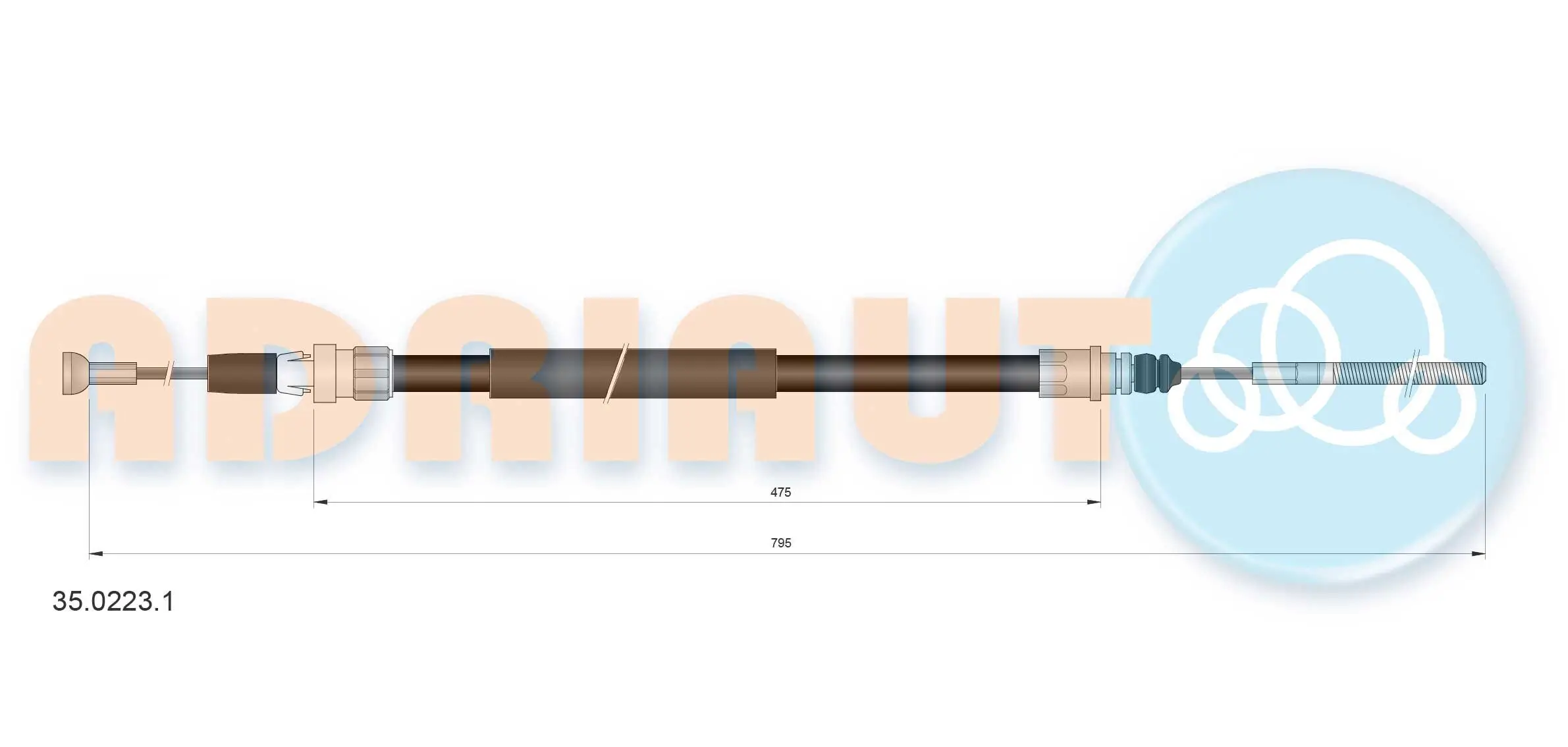 Seilzug, Feststellbremse hinten rechts ADRIAUTO 35.0223.1