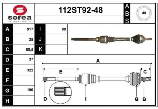 Antriebswelle Vorderachse rechts STARTCAR 112ST92-48 Bild Antriebswelle Vorderachse rechts STARTCAR 112ST92-48