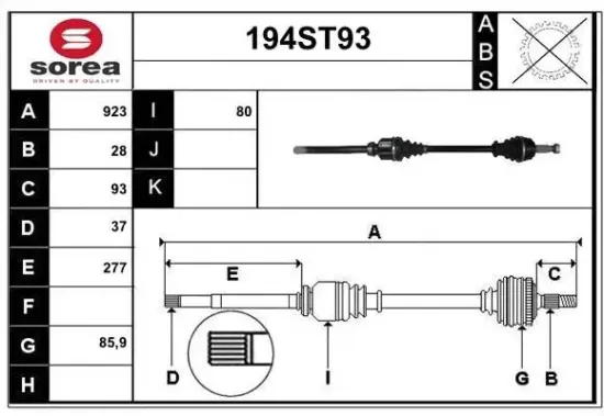 Antriebswelle Vorderachse rechts STARTCAR 194ST93 Bild Antriebswelle Vorderachse rechts STARTCAR 194ST93
