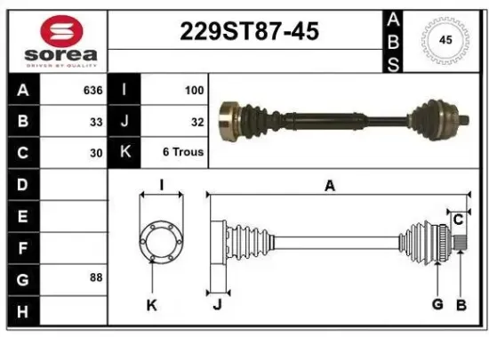 Antriebswelle Vorderachse rechts STARTCAR 229ST87-45 Bild Antriebswelle Vorderachse rechts STARTCAR 229ST87-45