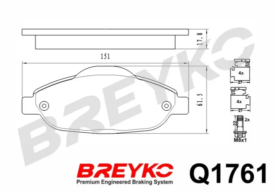 Bremsbelagsatz, Scheibenbremse Vorderachse DAVID VASCO Q1761 Bild Bremsbelagsatz, Scheibenbremse Vorderachse DAVID VASCO Q1761