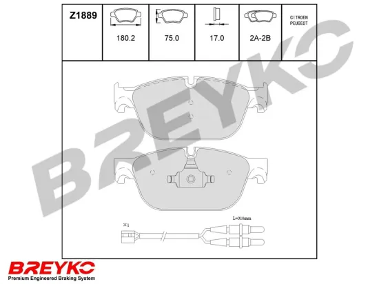 Bremsbelagsatz, Scheibenbremse Vorderachse DAVID VASCO Z1889 Bild Bremsbelagsatz, Scheibenbremse Vorderachse DAVID VASCO Z1889